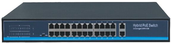 Mặt trước Switch 24 Cổng PoE, 2 Cổng Combo Giga Uplink, Công Suất 400Wat